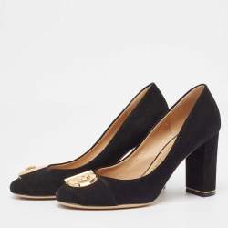 مملوكة مسبقًا Salvatore Ferragamo Black Suede Block Heel Pumps Size 37