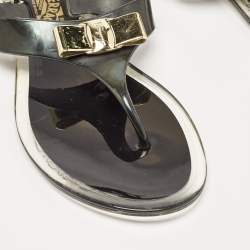Salvatore Ferragamo Grey Rubber Bow Thong Flats Size 38.5