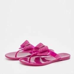 Salvatore Ferragamo Pink Rubber Bali Thong Sandals Size 35.5