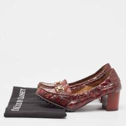 Salvatore Ferragamo Brown Crocodile Gancini Loafer Pumps Size 36.5