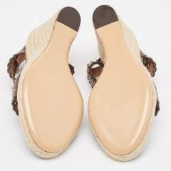 Salvatore Ferragamo Brown Leather Eyelet Embellished Wedge Sandals Size 40.5 