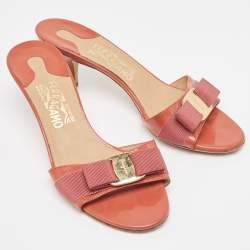 Pre Owned صندل سالفاتوري فيراغامو جلد برتقالي لامع فيونكة سحاب مقاس 37.5