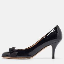 Pre Owned Salvatore Ferragamo Black Patent Leather Carla Pumps Size 40.5