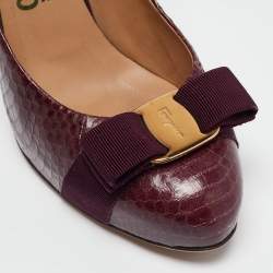 Salvatore Ferragamo Burgundy Python Vara Bow Pumps Size 38