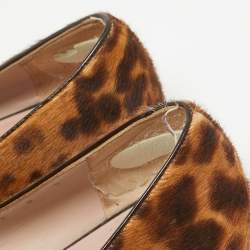 Salvatore Ferragamo Two Tone Leopard Print Calf Hair and Patent Sun Ballet Flats Size 38.5