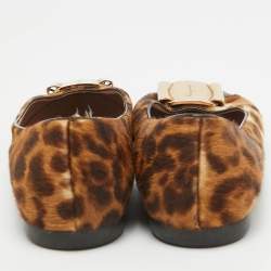 Salvatore Ferragamo Two Tone Leopard Print Calf Hair and Patent Sun Ballet Flats Size 38.5