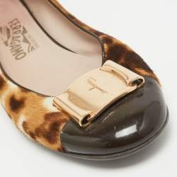 Salvatore Ferragamo Two Tone Leopard Print Calf Hair and Patent Sun Ballet Flats Size 38.5