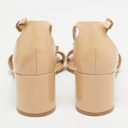 Pre Owned Salvatore Ferragamo Beige Patent Ankle Sandals Size 40