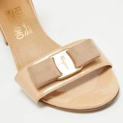 Pre Owned Salvatore Ferragamo Beige Patent Ankle Sandals Size 40