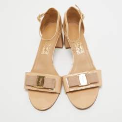 Pre Owned Salvatore Ferragamo Beige Patent Ankle Sandals Size 40