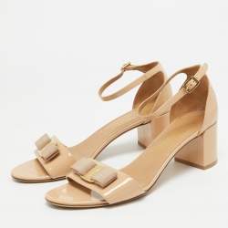 Pre Owned Salvatore Ferragamo Beige Patent Ankle Sandals Size 40