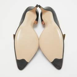 Pre Owned Salvatore Ferragamo Black/Peach Satin and Leather Bow D'Orsay Pumps Size 40