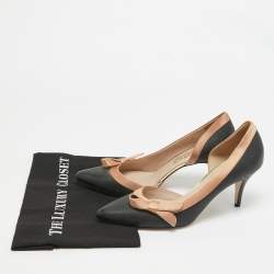 Pre Owned Salvatore Ferragamo Black/Peach Satin and Leather Bow D'Orsay Pumps Size 40