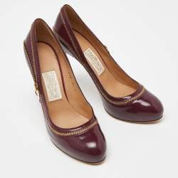 مملوكة مسبقًا Salvatore Ferragamo Burgundy Leather Platform Pumps Size 39
