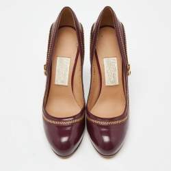 مملوكة مسبقًا Salvatore Ferragamo Burgundy Leather Platform Pumps Size 39