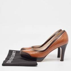 Salvatore Ferragamo Brown/Black Brogue Leather Platform Pumps Size 37.5