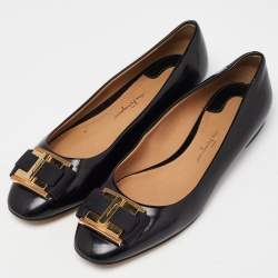 Salvatore Ferragamo Black Patent Leather Buckle Ballet Flats Size 35.5