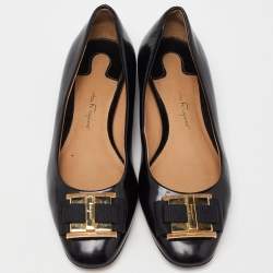 Salvatore Ferragamo Black Patent Leather Buckle Ballet Flats Size 35.5