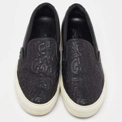 Salvatore Ferragamo Black Leather Logo Embossed Slip On Sneakers Size 39