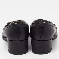 Pre Owned Salvatore Ferragamo Black Leather Fele Gancio Detail Loafer Pumps Size 38