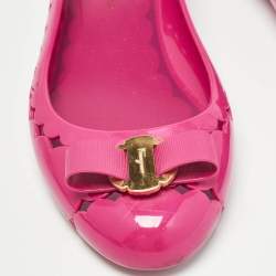 Pre Owned Salvatore Ferragamo Pink Rubber Vara Ballet Flats Size 39.5