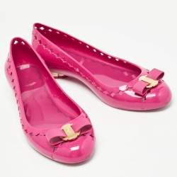 Pre Owned Salvatore Ferragamo Pink Rubber Vara Ballet Flats Size 39.5