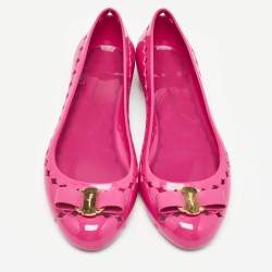 Pre Owned Salvatore Ferragamo Pink Rubber Vara Ballet Flats Size 39.5