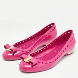 Pre Owned Salvatore Ferragamo Pink Rubber Vara Ballet Flats Size 39.5