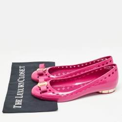 Pre Owned Salvatore Ferragamo Pink Rubber Vara Ballet Flats Size 39.5