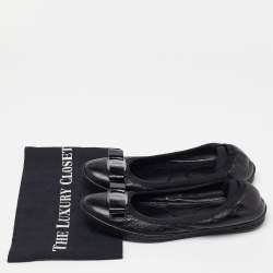 Pre Owned Salvatore Ferragamo Black Leather Vara Bow Ballet Flats Size 38