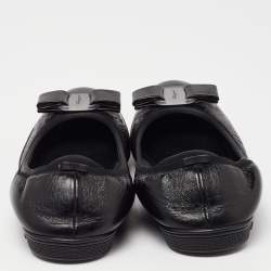 Pre Owned Salvatore Ferragamo Black Leather Vara Bow Ballet Flats Size 38