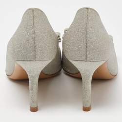 Salvatore Ferragamo Silver Glitter Vara Bow  Round Toe Pumps Size 40
