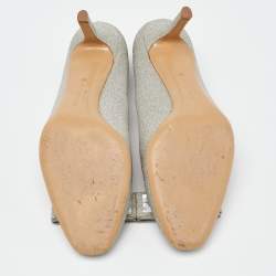 Salvatore Ferragamo Silver Glitter Vara Bow  Round Toe Pumps Size 40