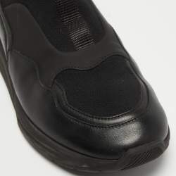 Pre Owned Salvatore Ferragamo Black Leather and Knit Fabric Cosma Sock Sneakers Size 39.5