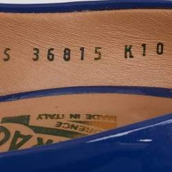 Pre Owned Salvatore Ferragamo Blue Patent Leather Vara Bow Platform Pumps Size 36