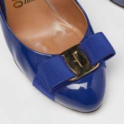 Pre Owned Salvatore Ferragamo Blue Patent Leather Vara Bow Platform Pumps Size 36