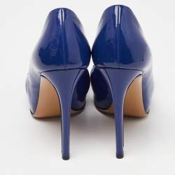Pre Owned Salvatore Ferragamo Blue Patent Leather Vara Bow Platform Pumps Size 36