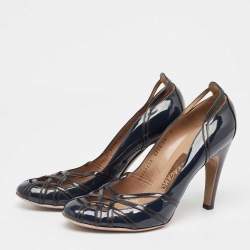 Salvatore Ferragamo Dark Blue/Black Patent Leather Strappy Pumps Size 40.5