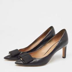 Salvatore Ferragamo Black Leather Bow Pumps Size 39.5