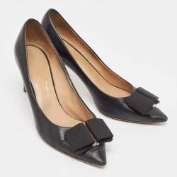 Salvatore Ferragamo Black Leather Bow Pumps Size 39.5