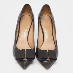 Salvatore Ferragamo Black Leather Bow Pumps Size 39.5