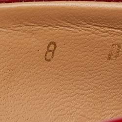 Pre Owned Salvatore Ferragamo Red Patent Leather Vara Bow Peep Toe Platform Pumps Size 38.5