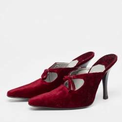 Pre Owned Salvatore Ferragamo Red Velvet Anamur Mules Size 38.5