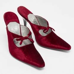 Pre Owned Salvatore Ferragamo Red Velvet Anamur Mules Size 38.5