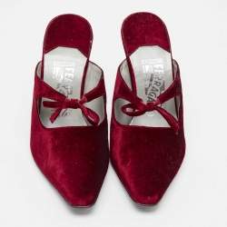 Pre Owned Salvatore Ferragamo Red Velvet Anamur Mules Size 38.5