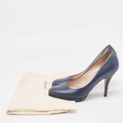 Salvatore Ferragamo Navy Blue Leather Platform Pumps Size 40.5