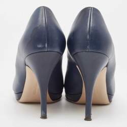 Salvatore Ferragamo Navy Blue Leather Platform Pumps Size 40.5