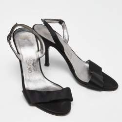 Pre Owned Salvatore Ferragamo Black  Satin Ankle Strap Sandals Size 38.5