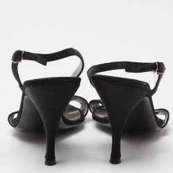 Pre Owned Salvatore Ferragamo Black  Satin Ankle Strap Sandals Size 38.5