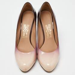 Salvatore Ferragamo Pink/Burgundy Ombre Patent Leather Platform Pumps Size 39
